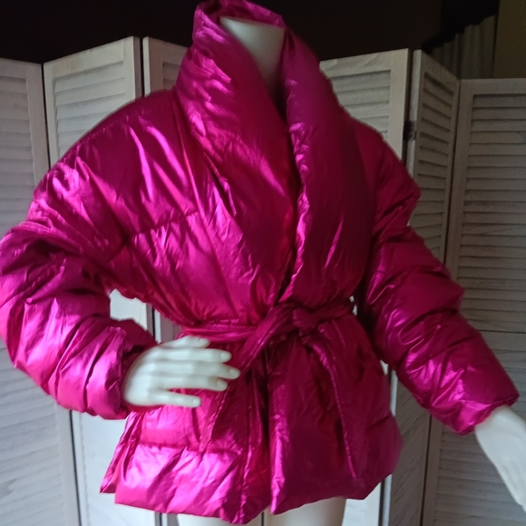 AKIRA Jackets & Coats Aurtura Luxe Metallic Pink Puffer Coat Poshmark